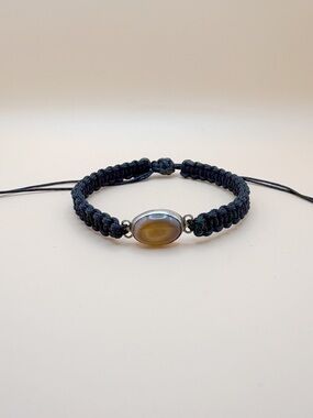 Handmade Macrame Botswana Eye Agate Bracelet- Black Cord